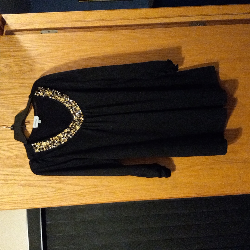 Womens glitterscope black jeweled smock top
